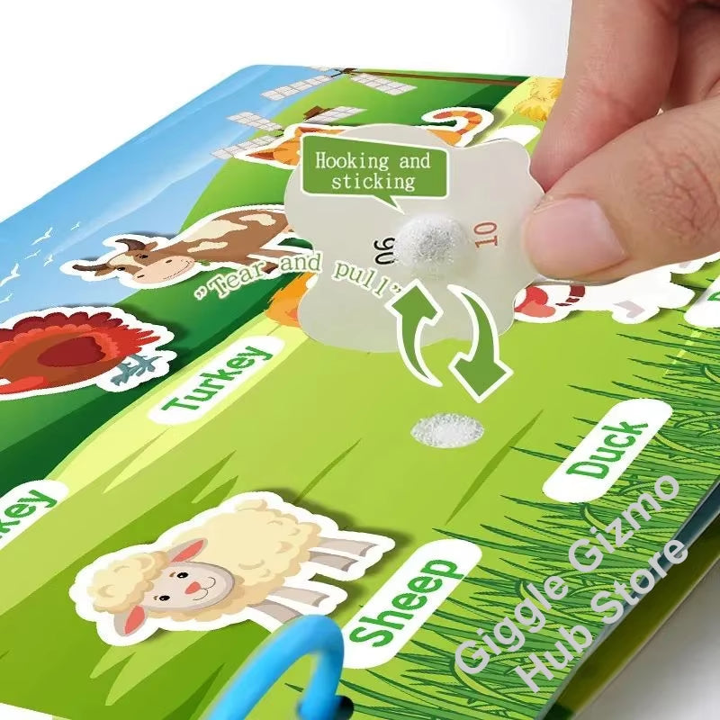 Busy Book for Toddlers Ages 2-6 Quiet Book Preschool Learning Activity Reusable Sticker & Velcro Matching Montessori Fine Mot